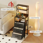 Bedside Table with Charging Station and LED Tall