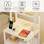 Bedside Table with Charging Station and LED Tall