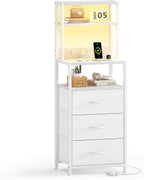 Bedside Table with Charging Station and LED Tall