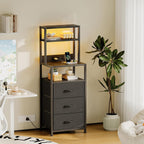 Bedside Table with Charging Station and LED Tall