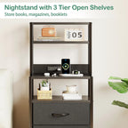 Bedside Table with Charging Station and LED Tall