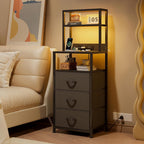 Bedside Table with Charging Station and LED Tall