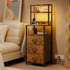Bedside Table with Charging Station and LED Tall