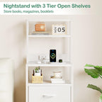 Bedside Table with Charging Station and LED Tall