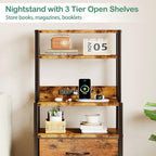 Bedside Table with Charging Station and LED Tall