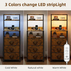 Bedside Table with Charging Station and LED Tall