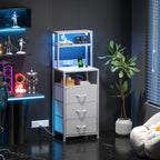 Bedside Table with Charging Station and LED Tall