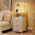 Bedside Table with Charging Station and LED Tall