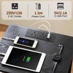 Bedside Table with Charging Station Cabinet Side Fabric (Set of 2)
