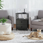 Bedside Table with Charging Station Cabinet Side Fabric (Set of 2)