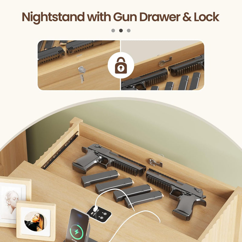 Bedside Table with Hidden Drawer and LED Lights
