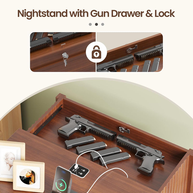 Bedside Table with Hidden Drawer and LED Lights
