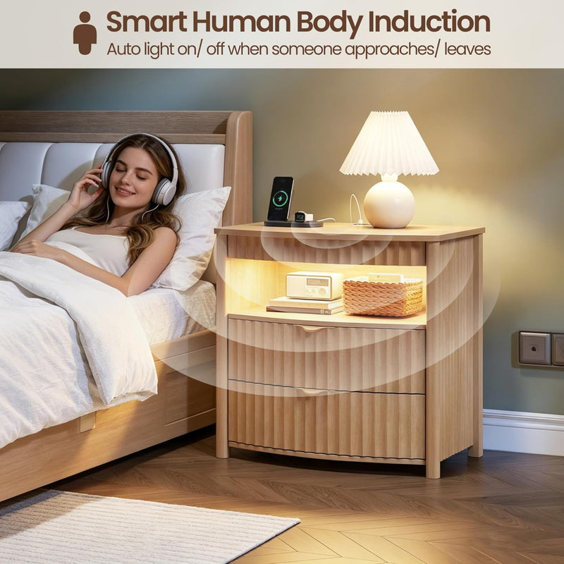 Bedside Table with Hidden Drawer and LED Lights
