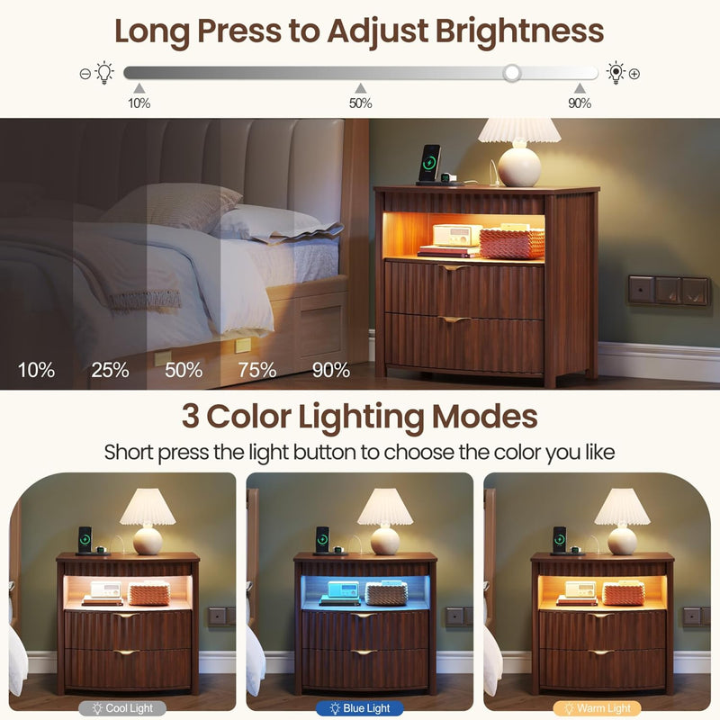 Bedside Table with Hidden Drawer and LED Lights