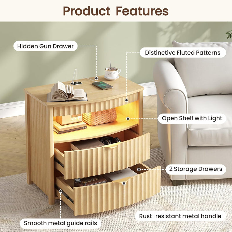 Bedside Table with Hidden Drawer and LED Lights