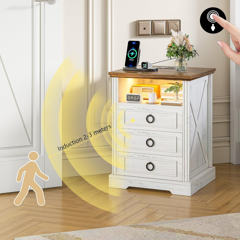 Bedside Table with Hidden Drawer and LED Lights