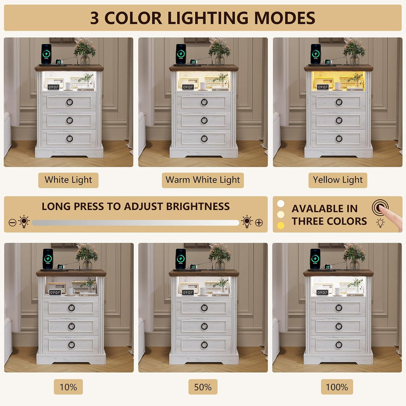 Bedside Table with Hidden Drawer and LED Lights