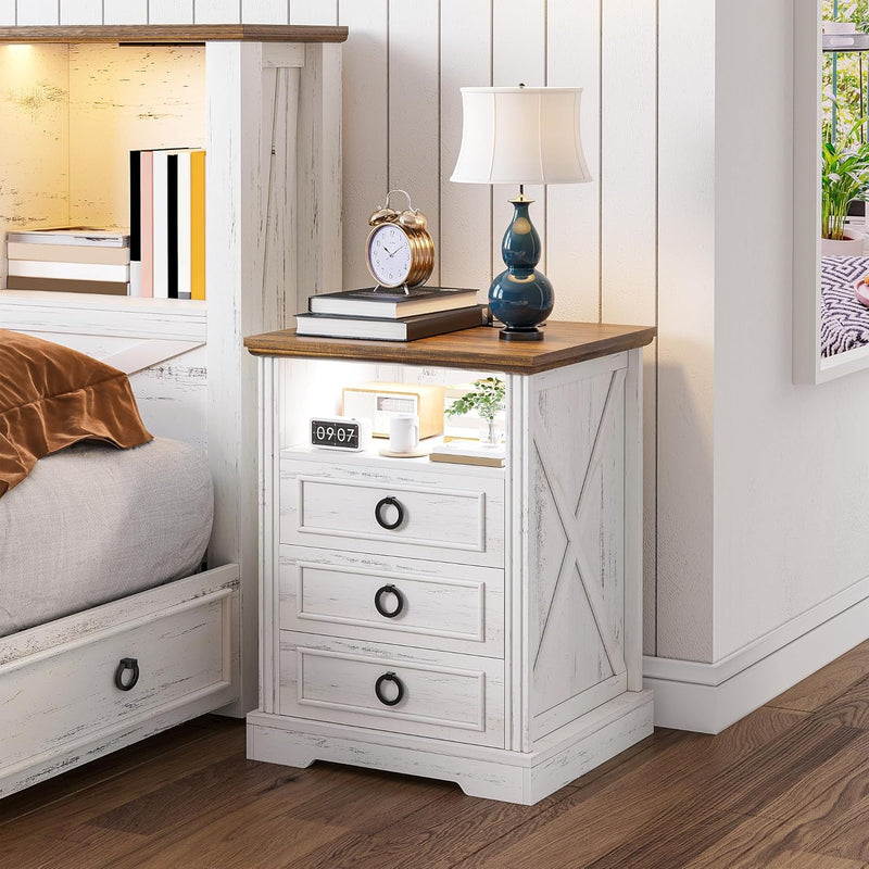 Bedside Table with Hidden Drawer and LED Lights