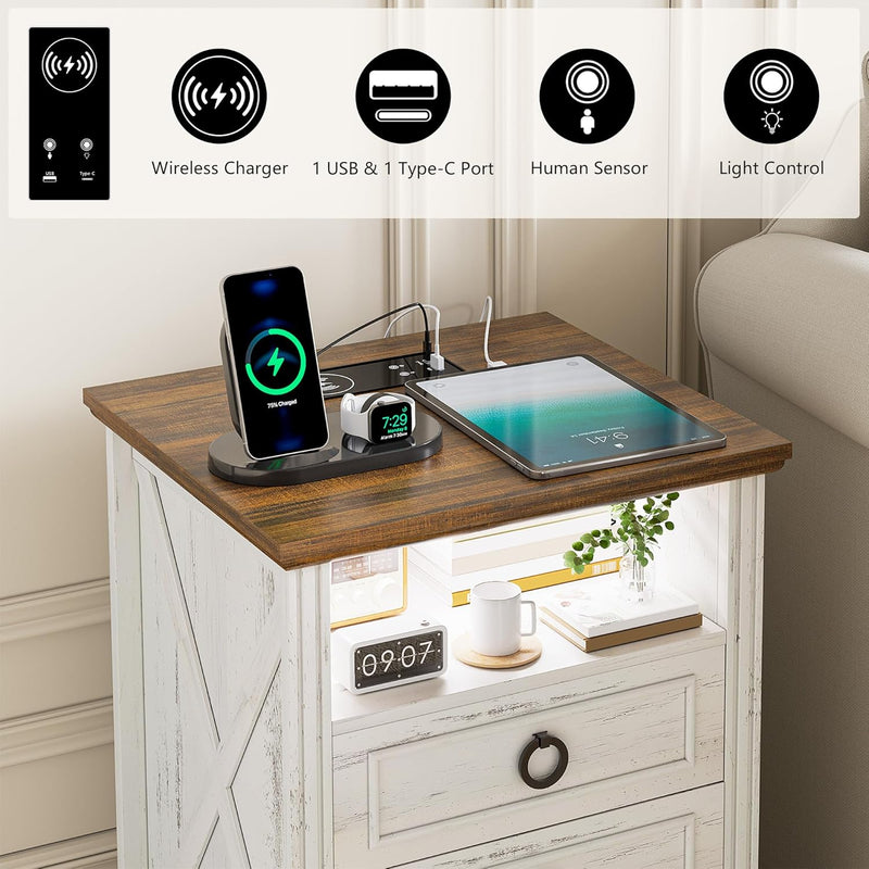 Bedside Table with Hidden Drawer and LED Lights