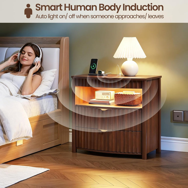 Bedside Table with Hidden Drawer and LED Lights