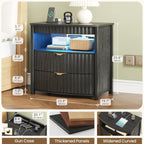 Bedside Table with Hidden Drawer and LED Lights