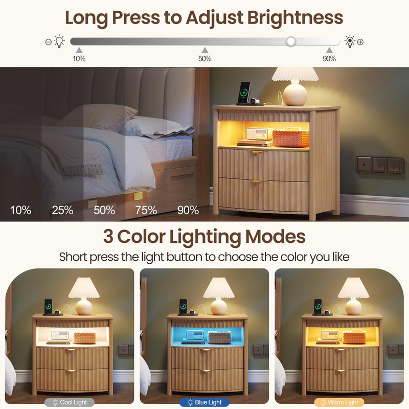 Bedside Table with Hidden Drawer and LED Lights