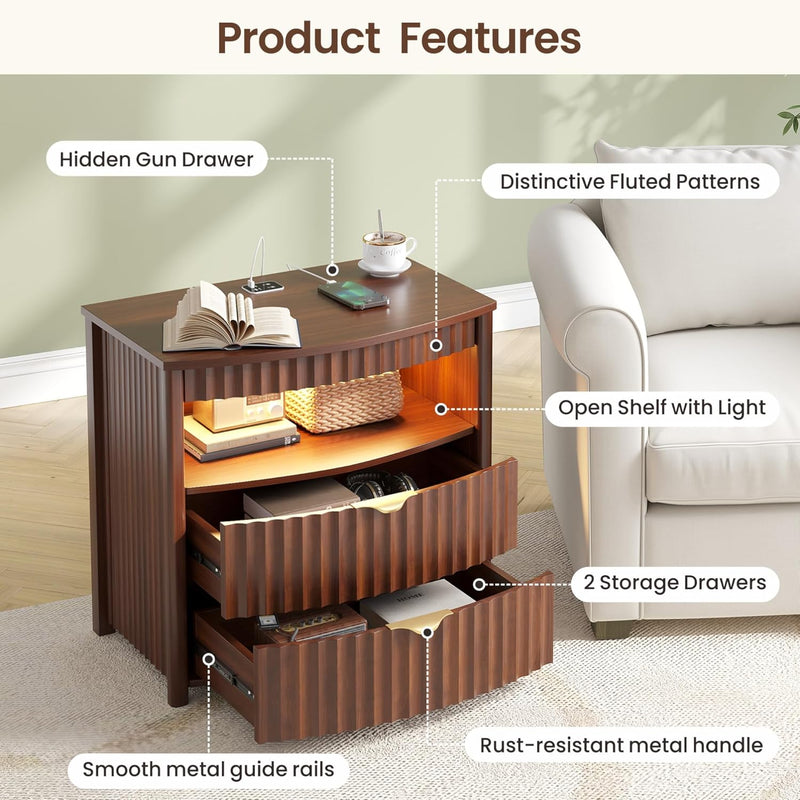 Bedside Table with Hidden Drawer and LED Lights