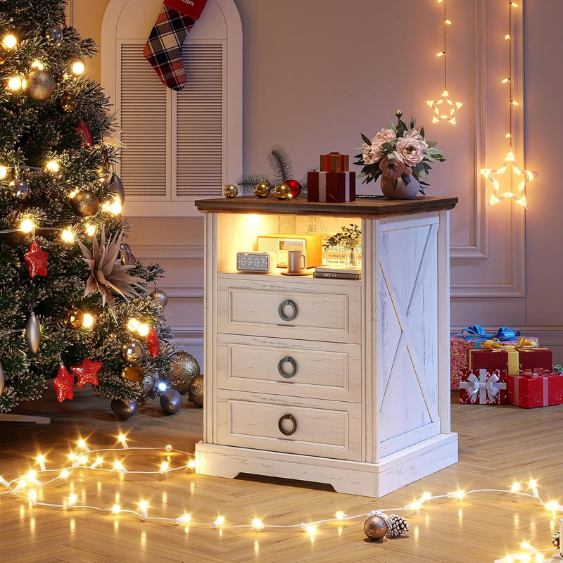Bedside Table with Hidden Drawer and LED Lights