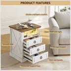 Bedside Table with Hidden Drawer and LED Lights