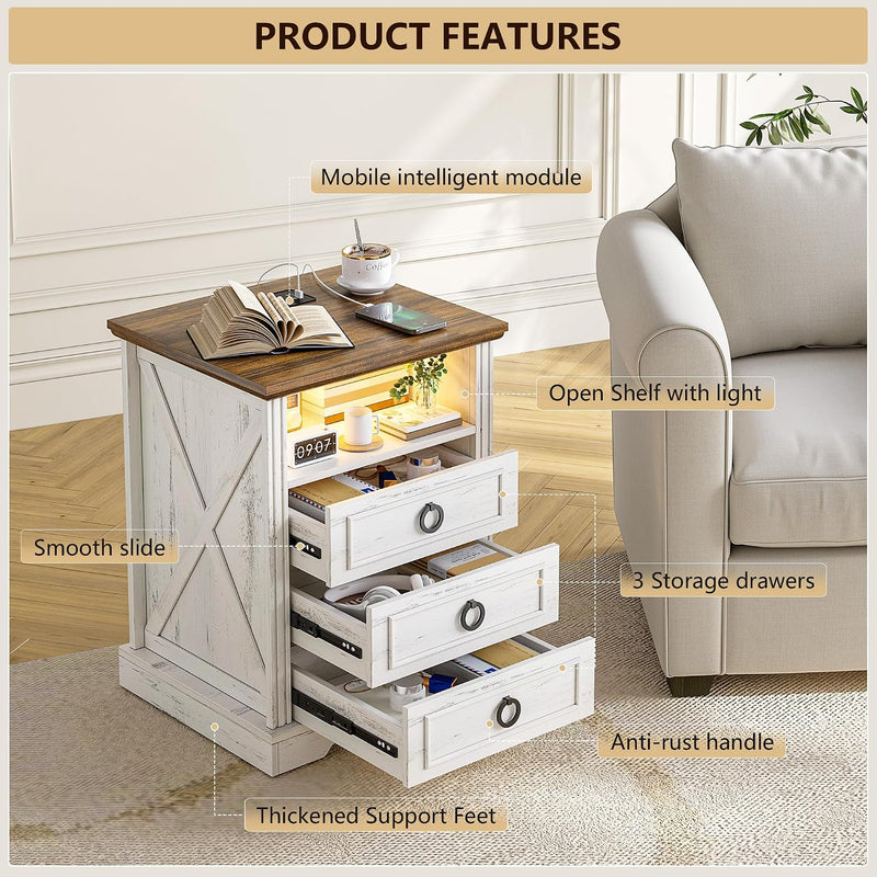 Bedside Table with Hidden Drawer and LED Lights