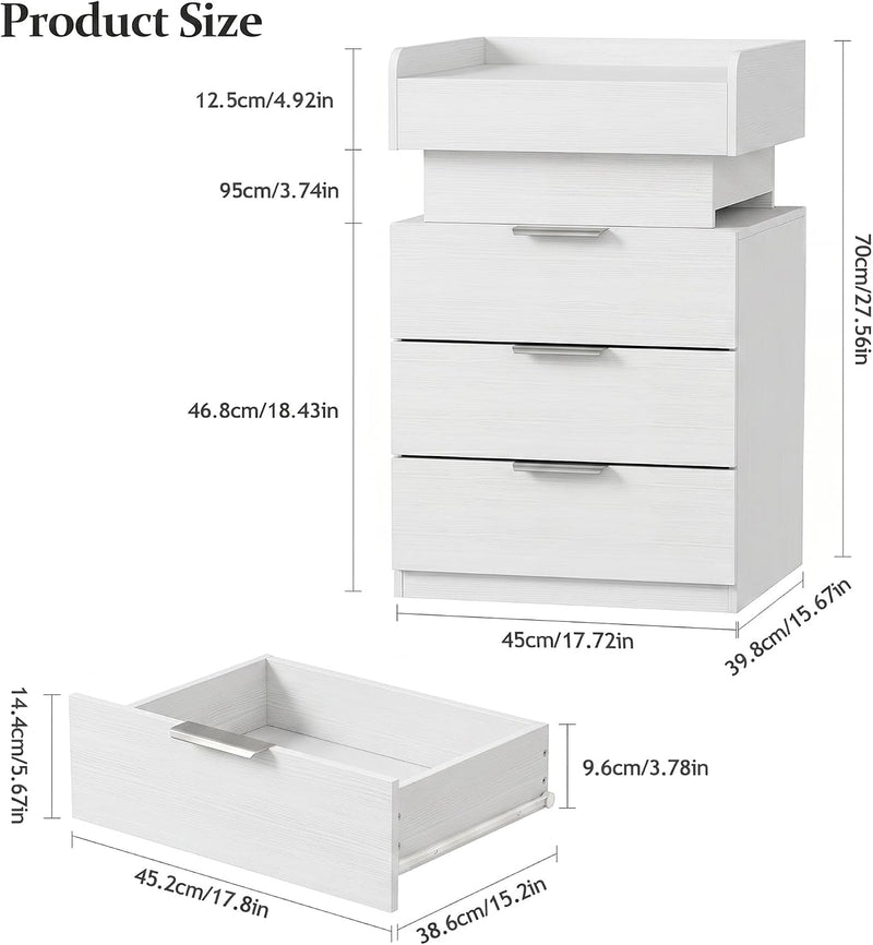 Bedside Table with LED Charging Station and Hidden