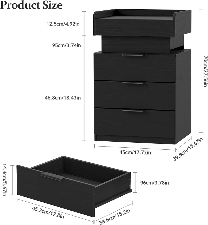 Bedside Table with LED Charging Station and Hidden