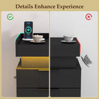 Bedside Table with LED Charging Station and Hidden