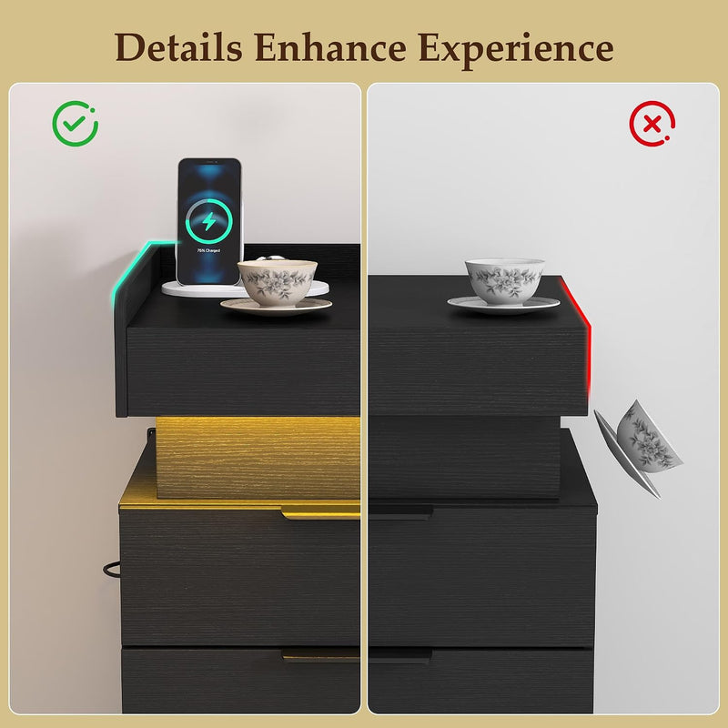 Bedside Table with LED Charging Station and Hidden