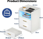 Bedside Table with LED Charging Station and Hidden