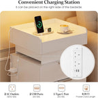 Bedside Table with LED Charging Station and Hidden