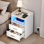 Bedside Table with LED Charging Station and Hidden