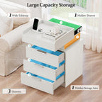 Bedside Table with LED Charging Station and Hidden
