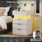 Bedside Table with LED Charging Station and Hidden
