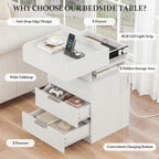 Bedside Table with LED Charging Station and Hidden