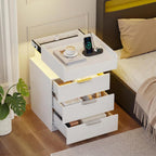 Bedside Table with LED Charging Station and Hidden