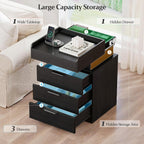 Bedside Table with LED Charging Station and Hidden