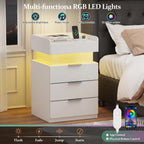 Bedside Table with LED Charging Station and Hidden