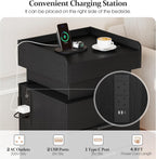 Bedside Table with LED Charging Station and Hidden