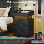 Bedside Table with LED Charging Station and Hidden
