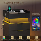 Bedside Table with LED Charging Station and Hidden