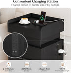 Bedside Table with LED Charging Station and Hidden