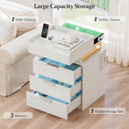 Bedside Table with LED Charging Station and Hidden
