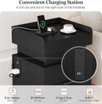 Bedside Table with LED Charging Station and Hidden
