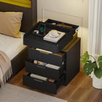 Bedside Table with LED Charging Station and Hidden
